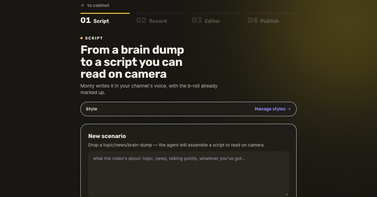 Monty studio: script and teleprompter
